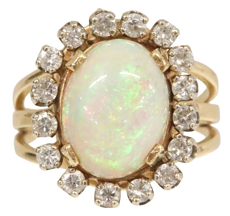 14k yellow gold halo opal ring