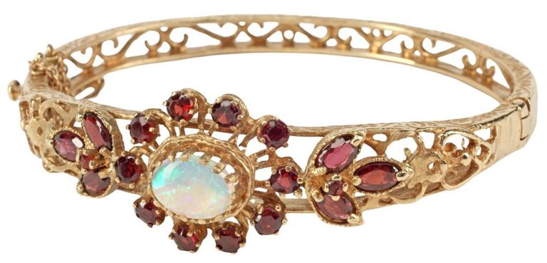 14k yellow gold hinged opal bracelet
