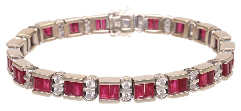 18k white gold ruby and diamond flexible link bracelet