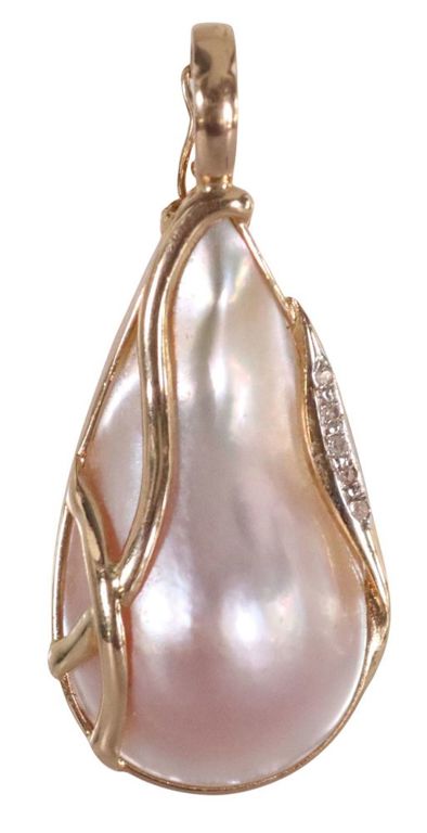 Baroque 14k yellow gold enhancer pearl pendant