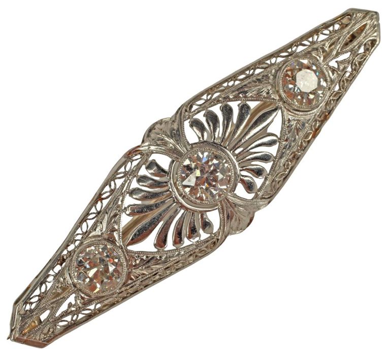 Edwardian platinum diamond bar brooch