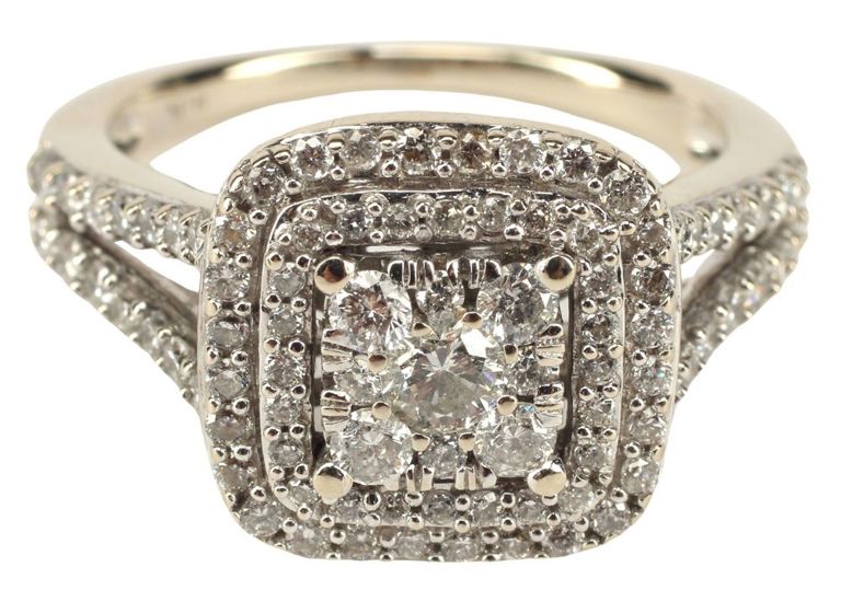 14k white gold diamond double halo ring