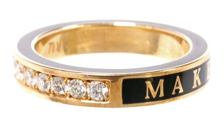 14k yellow gold and enamel diamond ring