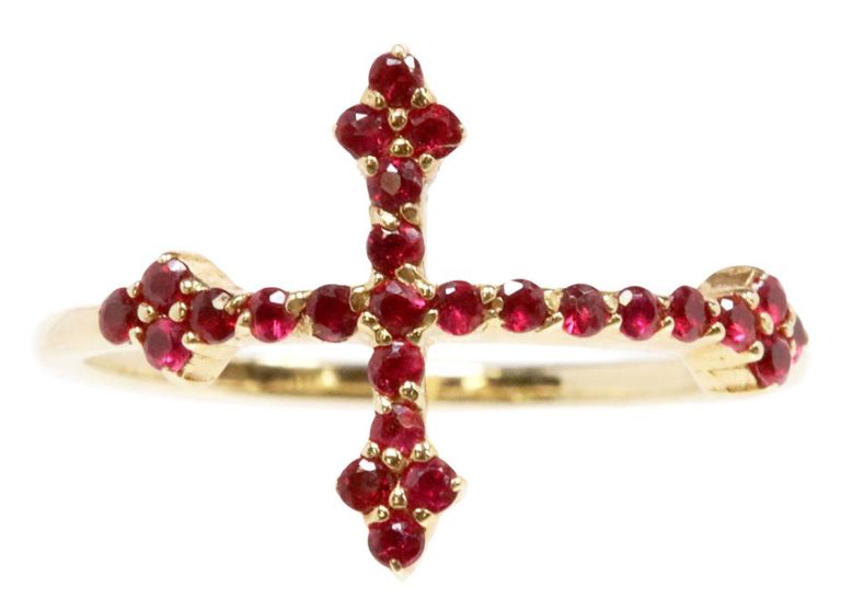 Gothic 14k yellow gold ruby ring
