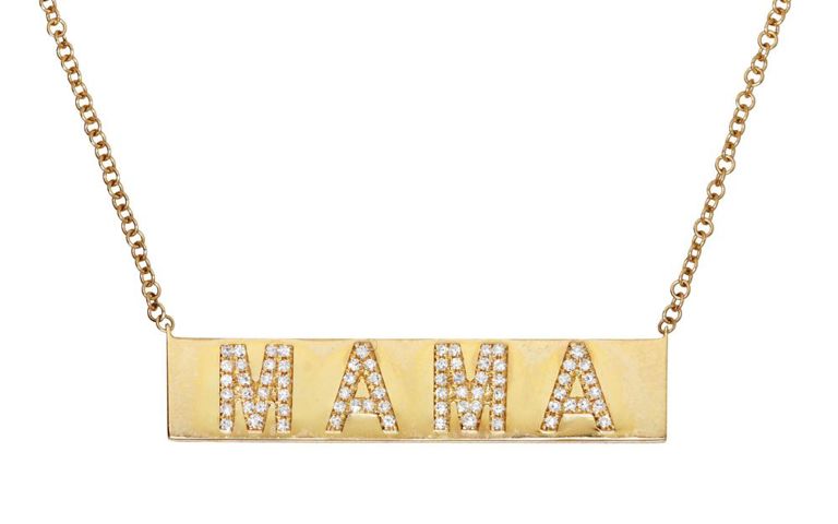 14k yellow gold diamond "Mama" nameplate necklace