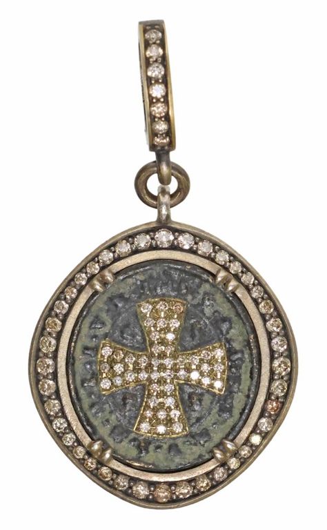 14k gold and sterling silver diamond St. Benedict medal pendant