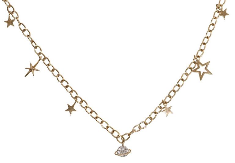 14k yellow gold diamond celestial charm necklace