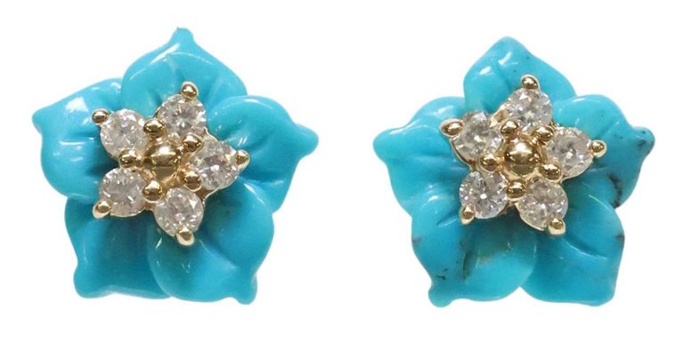 14k yellow gold stud turquoise earrings