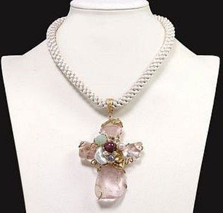 18k gold gemstone and diamond cross pendant