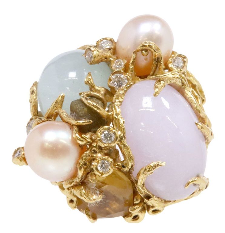 18k gold gemstone and diamond naturalistic ring