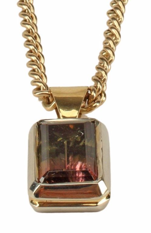 14k gold bi-colored tourmaline pendant necklace