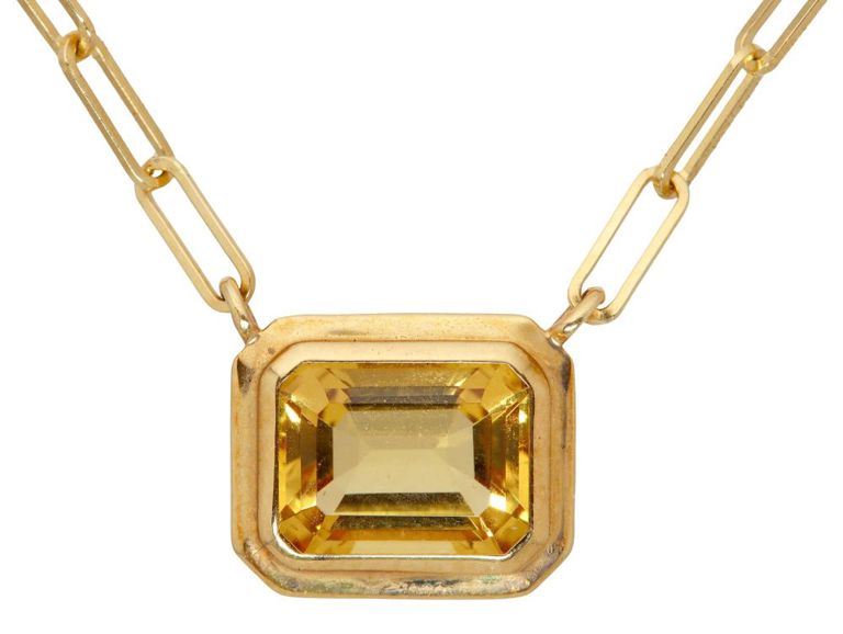 18k gold emerald-cut citrine pendant necklace