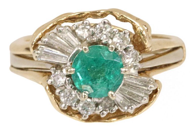 14k gold emerald and diamond ring