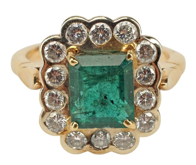 14k gold emerald and diamond ring