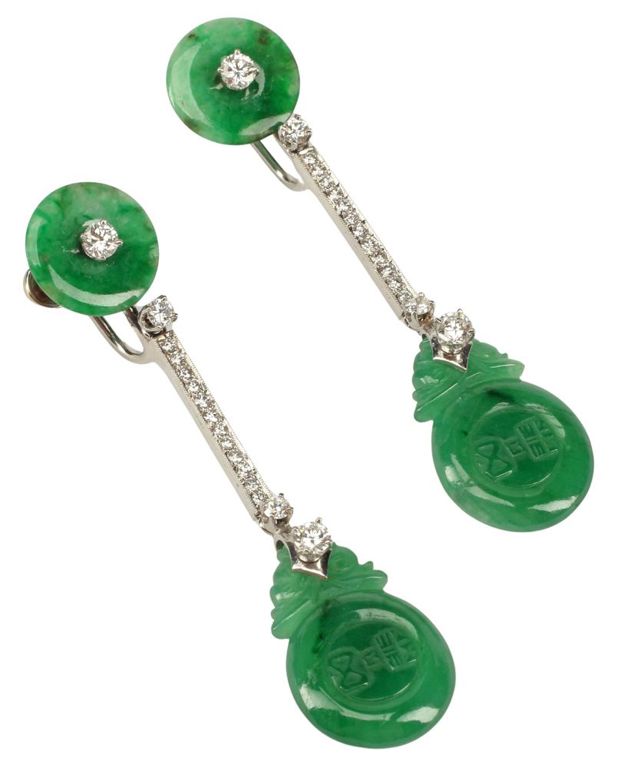 14k white gold pendant jadeite earrings