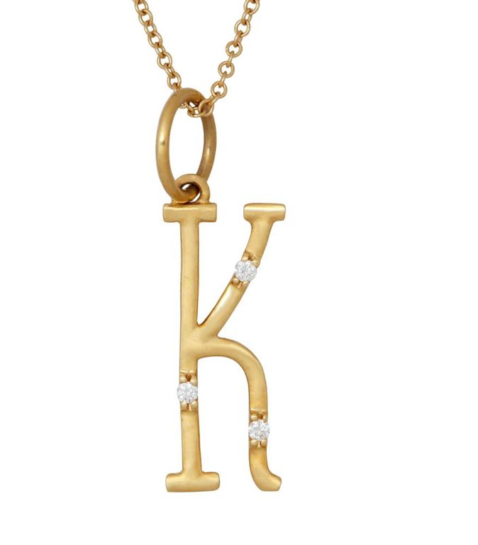 18k gold diamond K initial pendant necklace