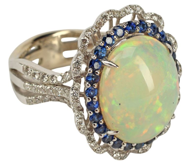 18k white gold cocktail opal ring