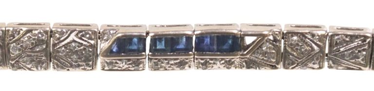 Art Deco 18k white gold link sapphire bracelet