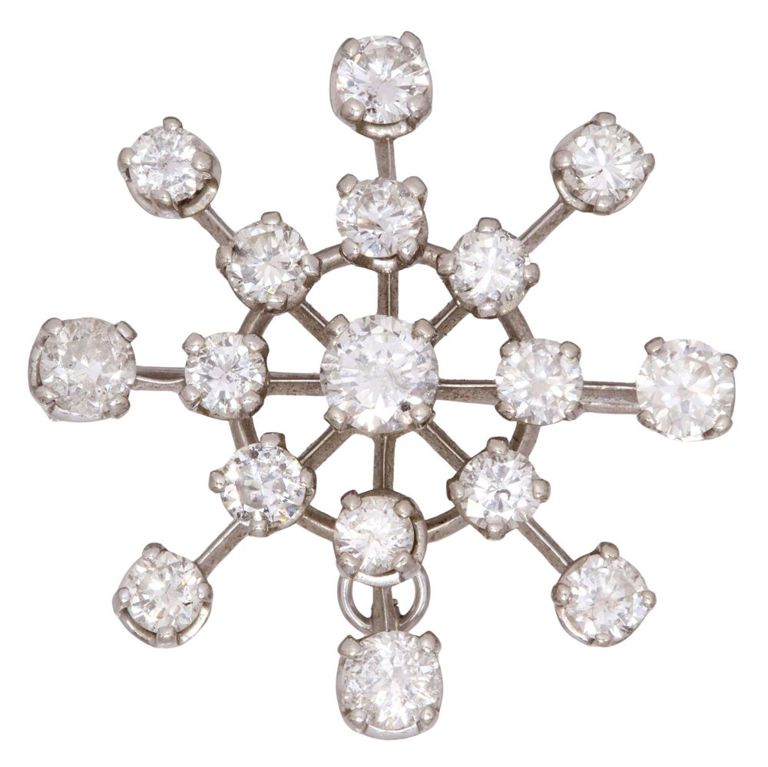 14k white gold diamond snowflake pendant brooch