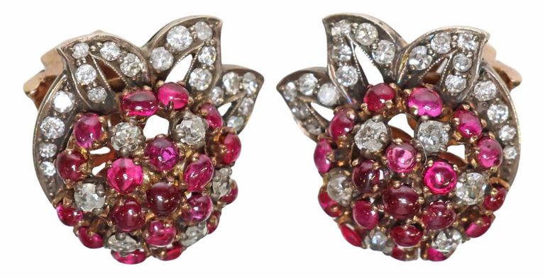 14k rose gold ruby and diamond silver-topped earrings