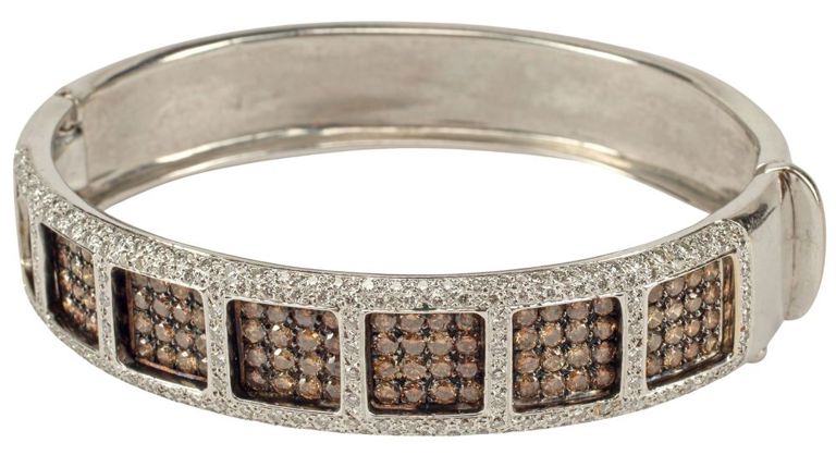 18k white gold fancy brown and white diamond bangle
