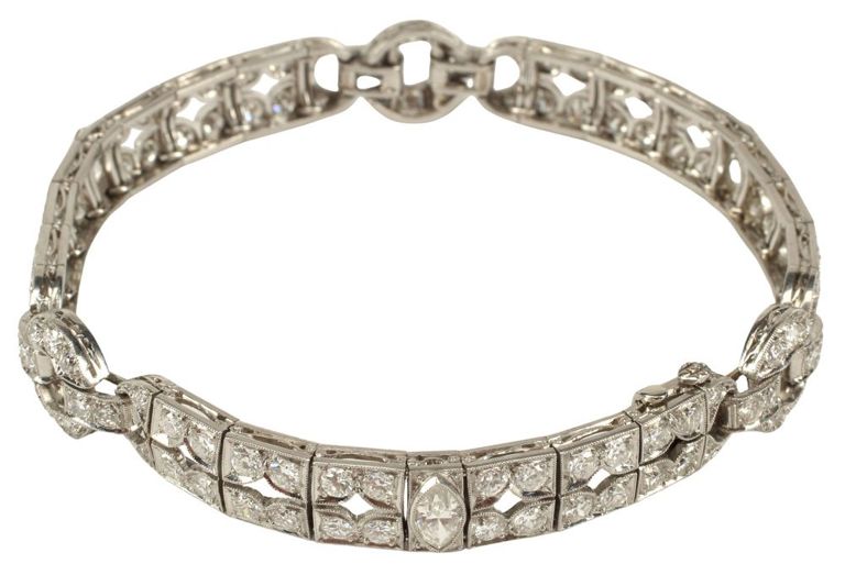 Art Deco platinum diamond link bracelet