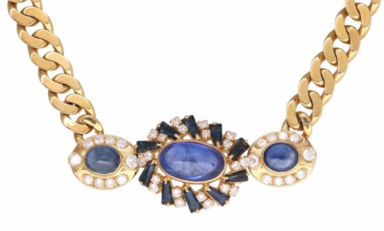 18k gold sapphire and diamond necklace