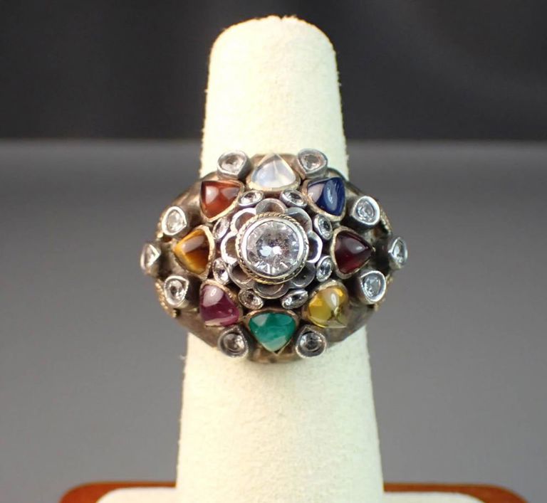 14k gold multi color gemstone harem ring