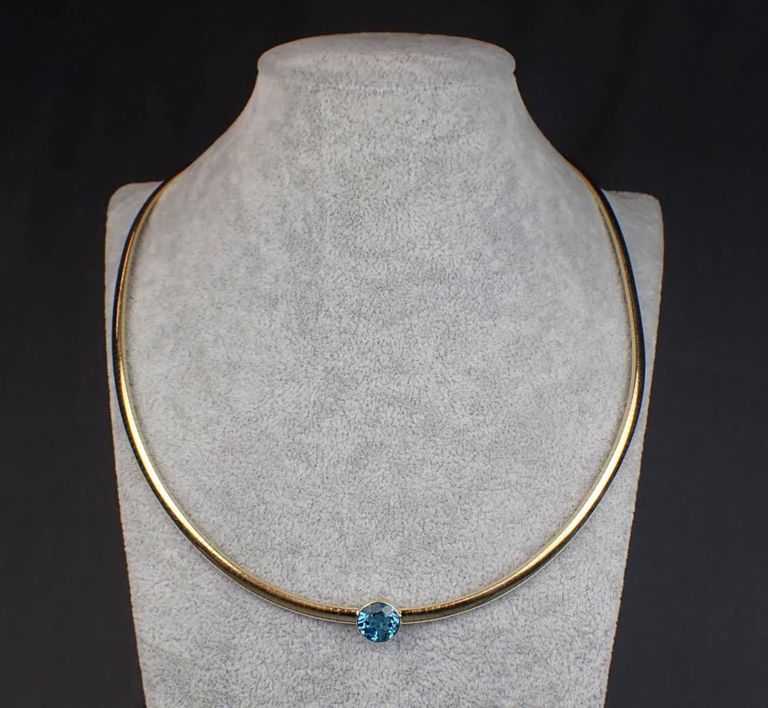 14k gold blue topaz Italian necklace