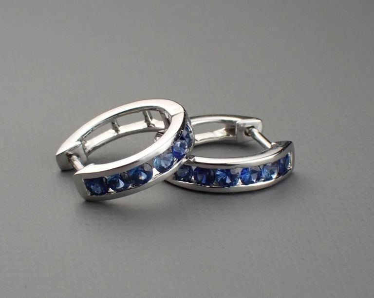 14k gold hoop sapphire earrings