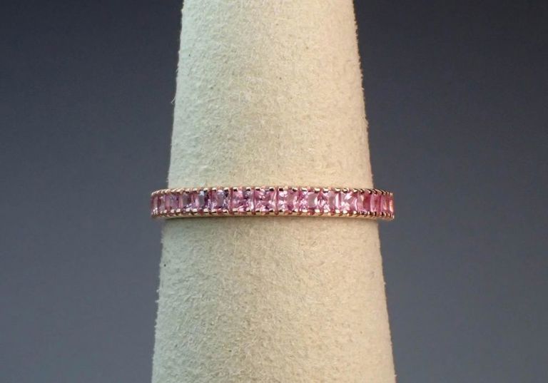 14k rose gold pink sapphire eternity ring