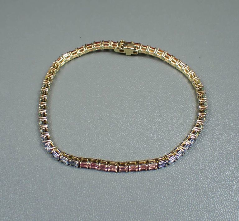 14k gold rainbow sapphire tennis bracelet