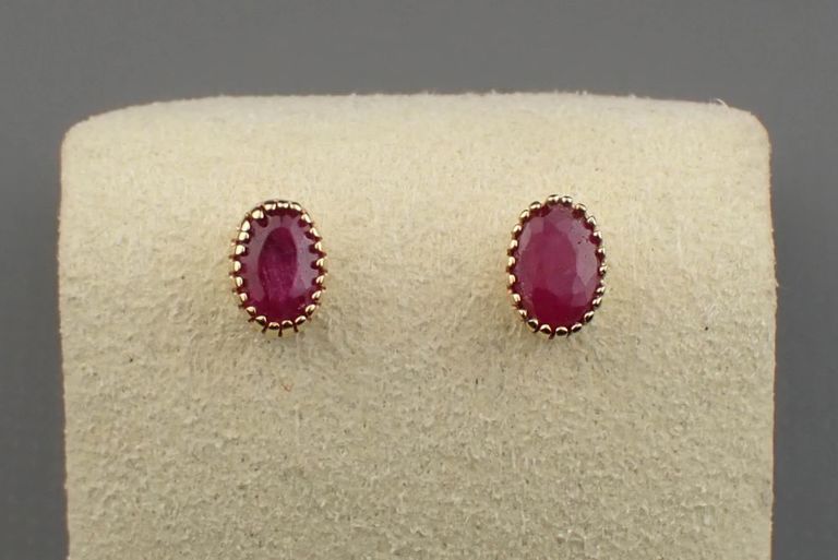 14k yellow gold ruby ear studs