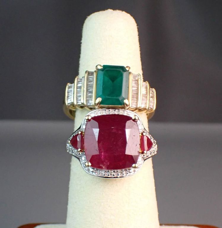 10k yellow gold emerald and ruby rings