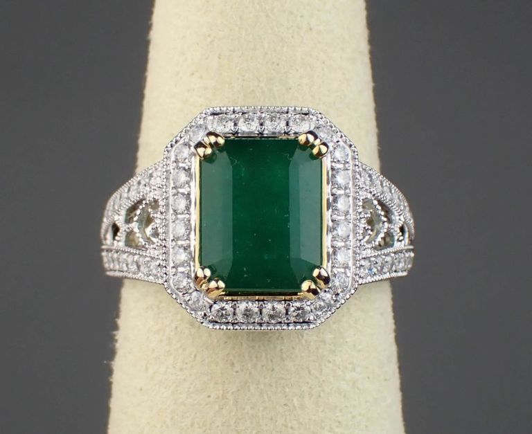 14k gold emerald diamond ring