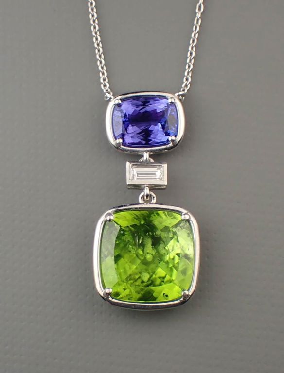 14k gold peridot tanzanite diamond necklace