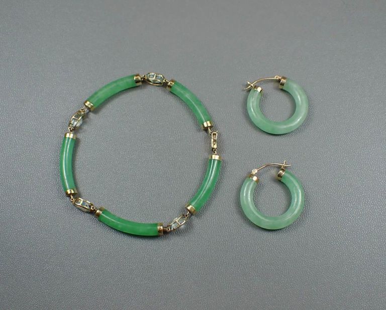 14k yellow gold jade jewelry set