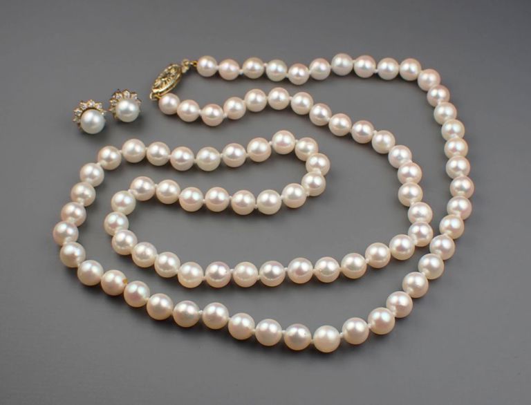 14k yellow gold pearl jewelry set