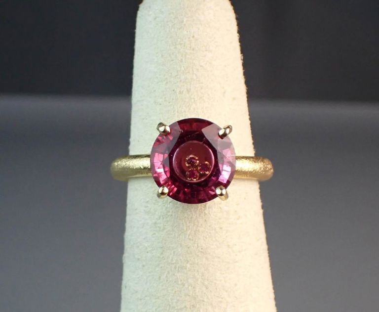 18k gold solitaire rubellite ring
