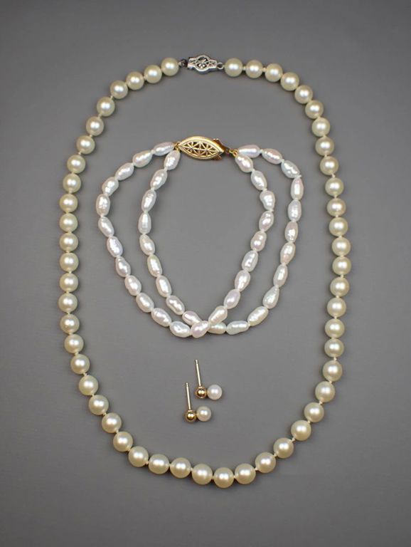14k white gold pearl jewelry set