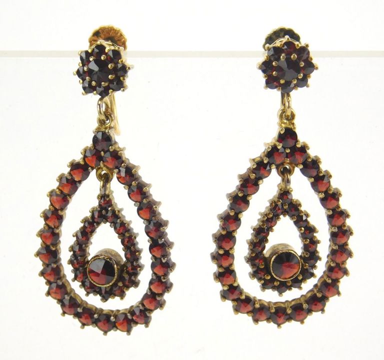 14k gold bohemian garnet earrings