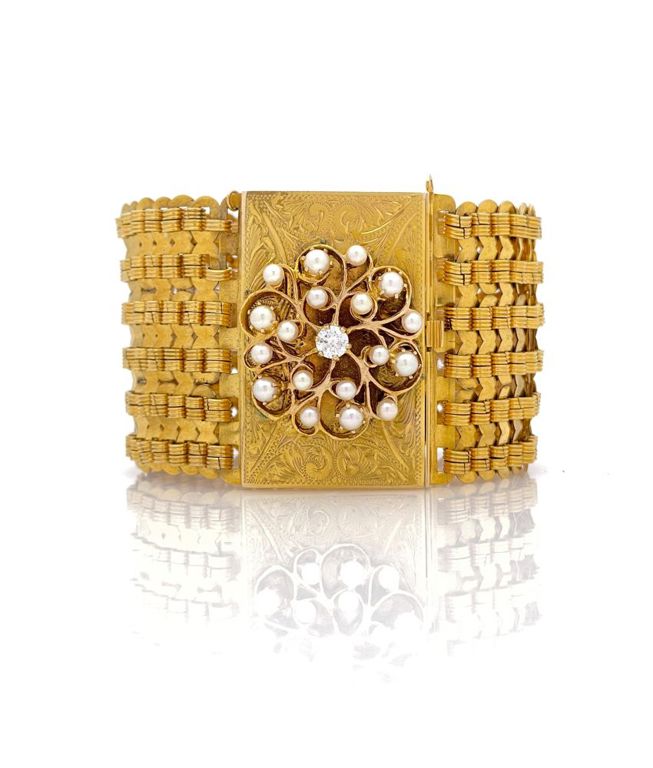 14k yellow gold topaz pearl bracelet