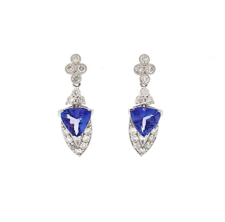 Platinum tanzanite diamond earrings