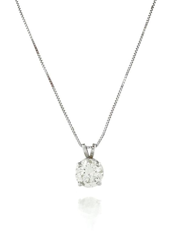 14k white gold diamond solitaire necklace