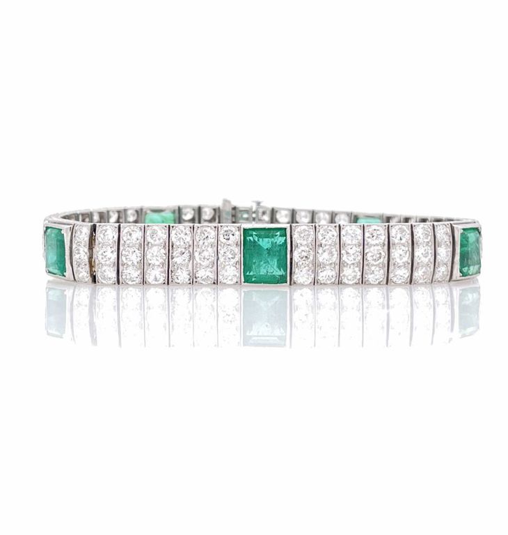 Platinum emerald diamond bracelet