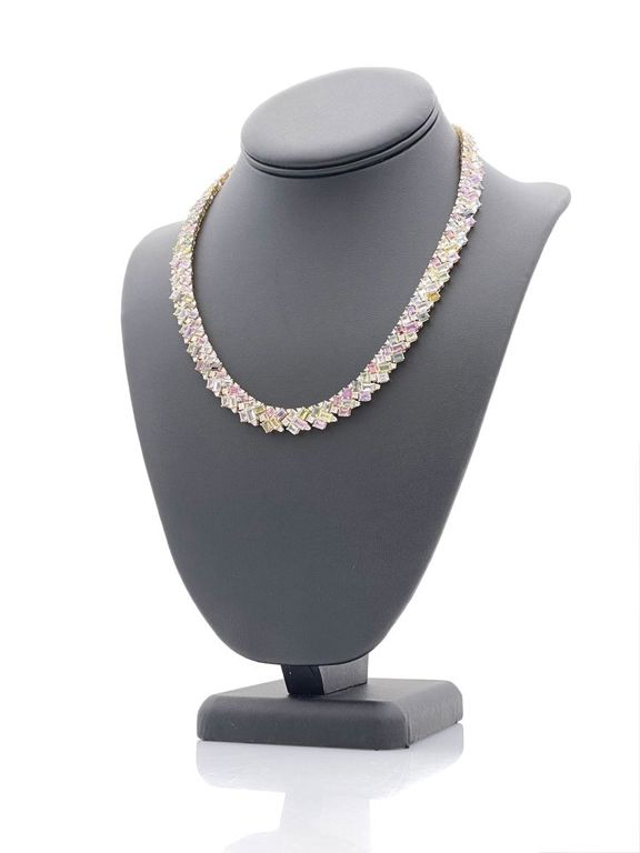18k yellow gold multicolor sapphire diamond necklace