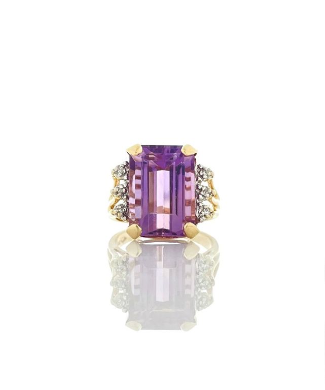14k yellow gold amethyst diamond ring
