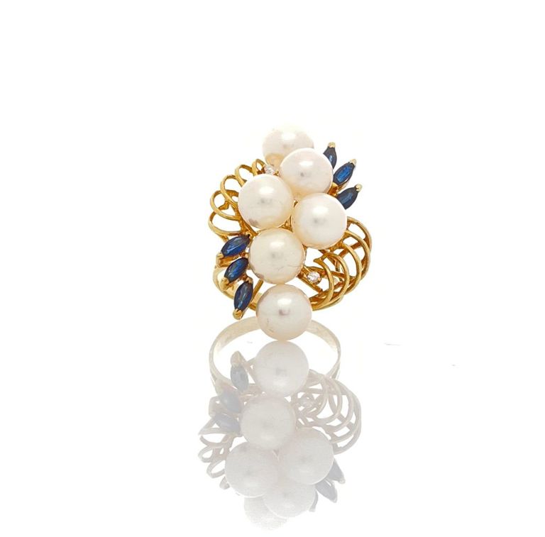 14k yellow gold cocktail pearl ring