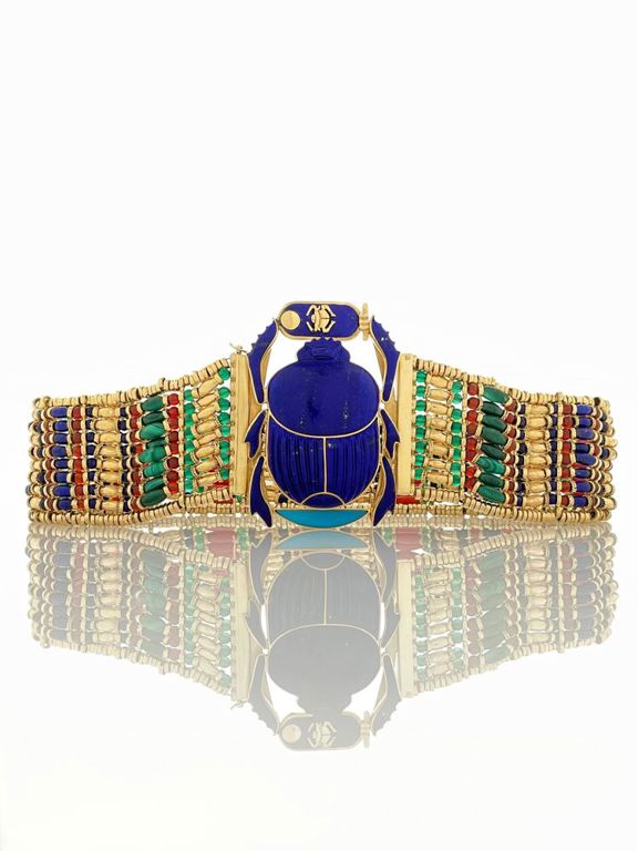18k yellow gold Egyptian revival scarab choker