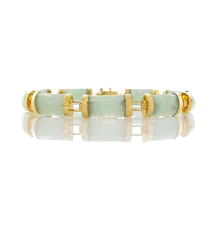 14k yellow gold link jade bracelet